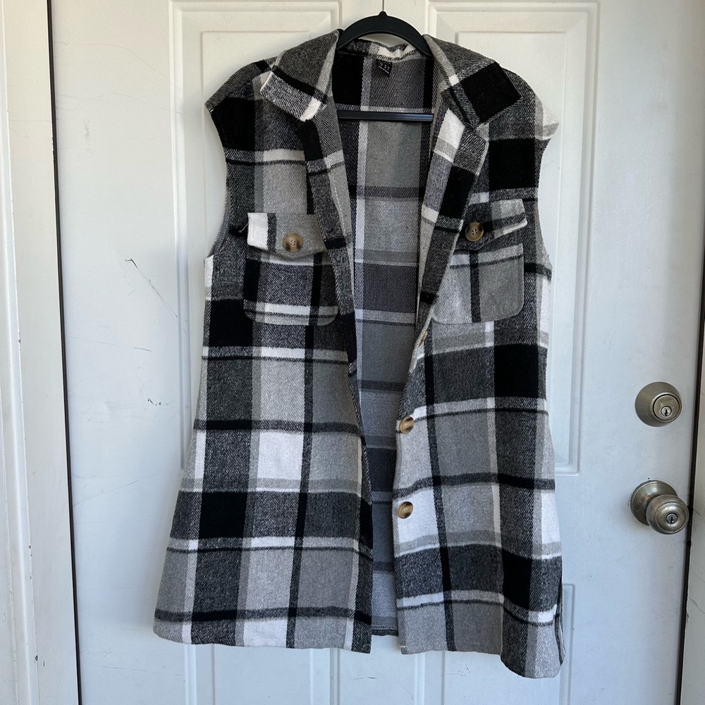 SHEIN Plaid Sleeveless Button Down Brushed Vest Jacket size M